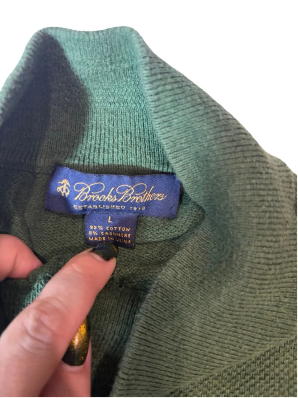 Brooks Brothers 1818 Cotton Cashmere Quarter Zip Sweater Old Money L